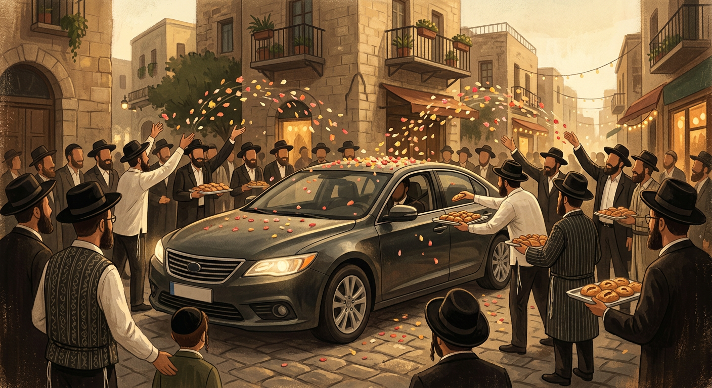 Bnei Brak crowds swarm Tax Authority vehicle in joy as war claims finally end